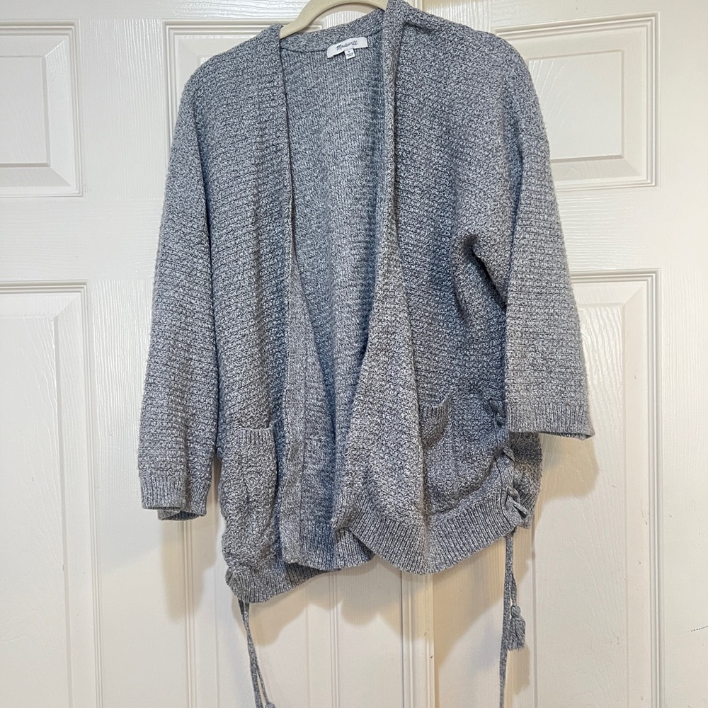 Madewell women Sz small Side-Lace gray knit open Cardigan Sweater minimalist - Picture 4 of 13